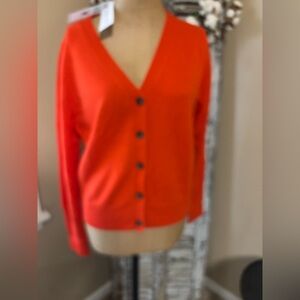 Amour Vert sustainable cashmere tangerine Bright Orange V-Neck Cardigan